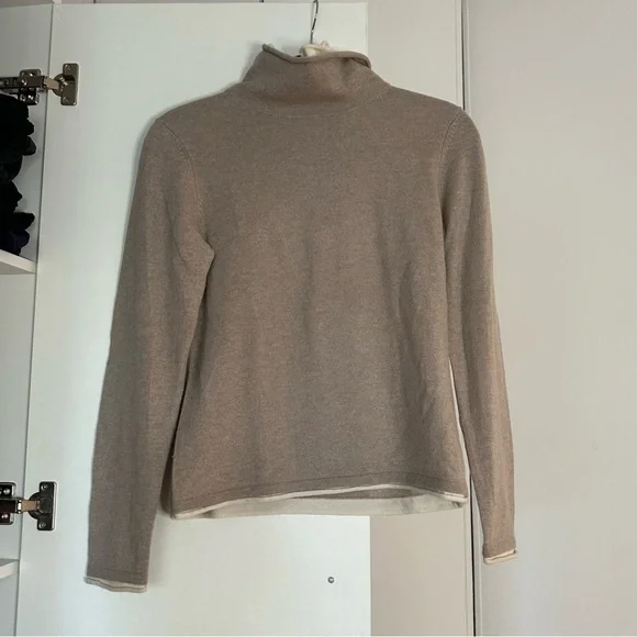 Rolled Neck Cashmere Turtleneck Ply Cashmere Size Petite Med Beige Cream - Picture 1 of 4
